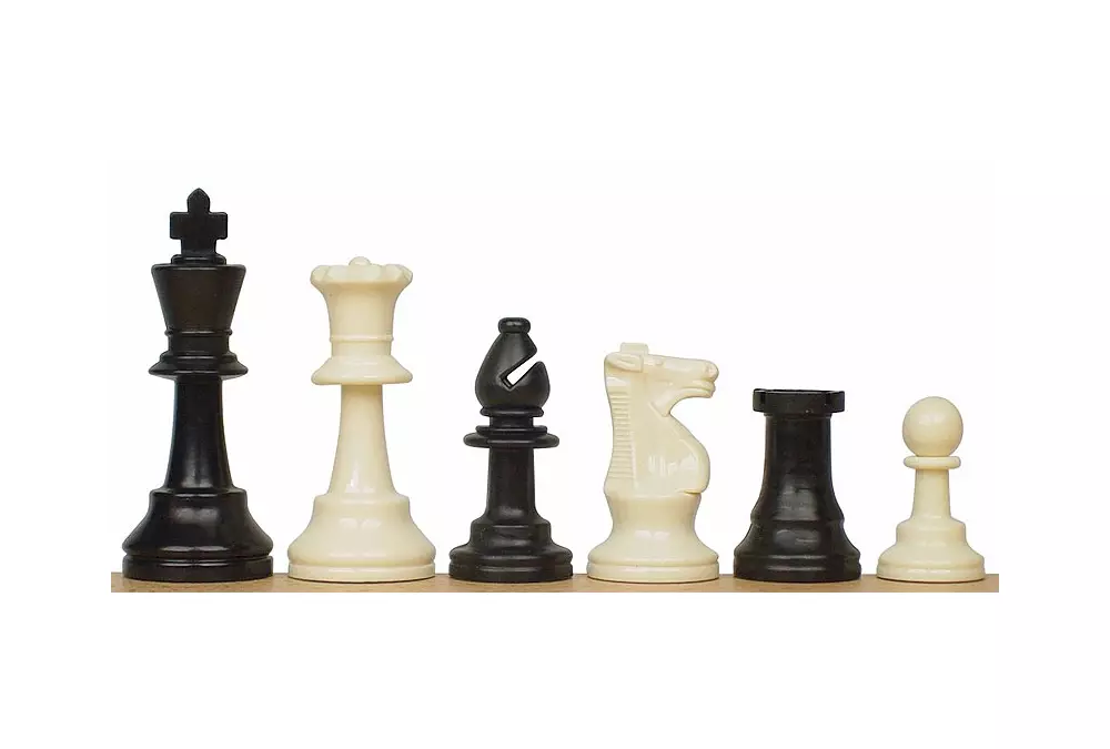 Juego de ajedrez escolar Negro - pesado (figuras de plástico lastradas + tablero de ajedrez enrollable)