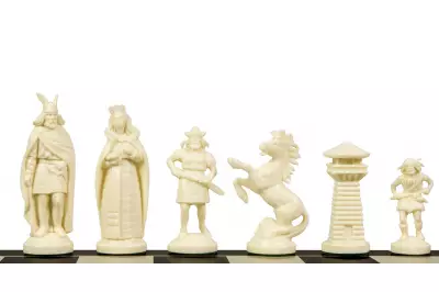 Figuras de ajedrez estilizadas vikingas, crema y negro (rey 98 mm)
