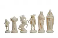 Figuras de ajedrez medievales estilizadas, crema y negro (rey 98 mm)