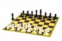 Tablero de ajedrez de torneo de cartón, amarillo y marrón, superficie protegida por ambas caras
