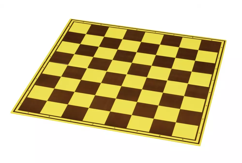 Tablero de ajedrez de torneo de cartón, amarillo y marrón, superficie protegida por ambas caras