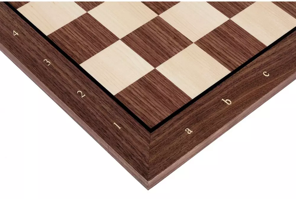 Tablero de ajedrez no 5+ (con descripción) con marco de nogal negro/arce (marquetería) - Exclusivo