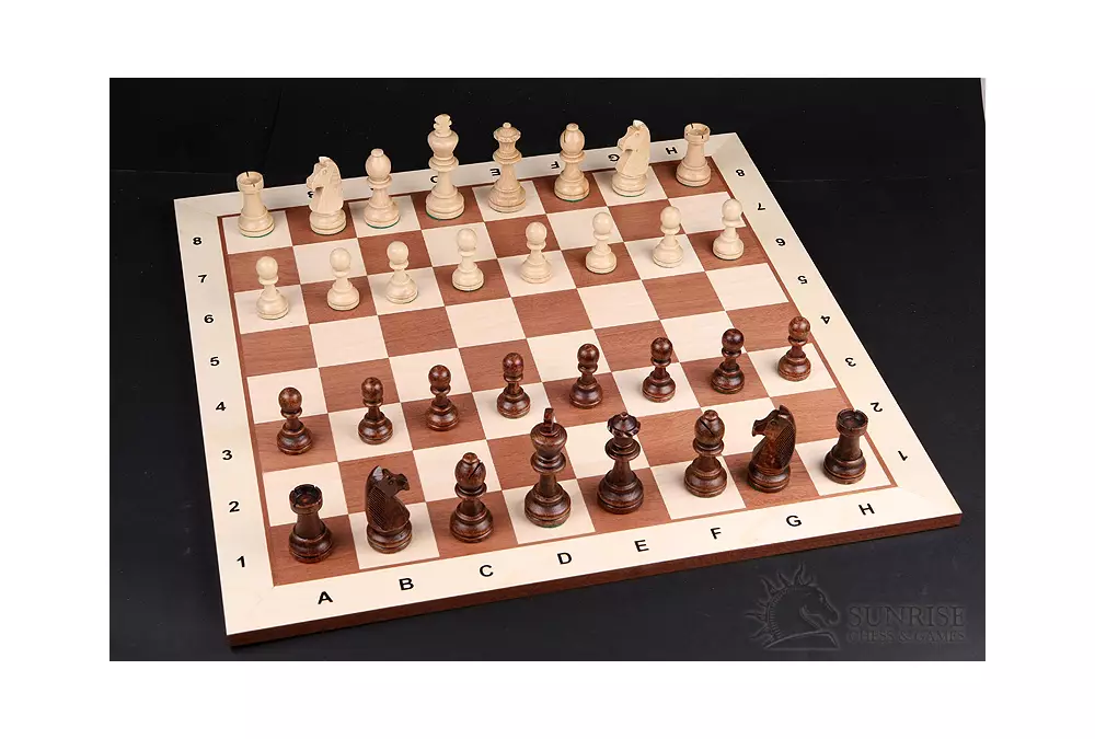 Tablero de ajedrez no 5 (con descripción) sicomoro/caoba (marquetería) - borde claro