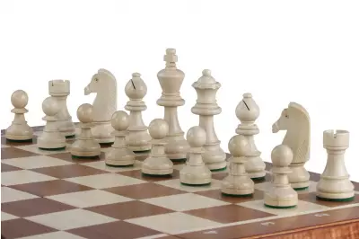 Juego de ajedrez de torneo estilo alemán no 5 Amanecer, taraceado (48x48cm)