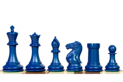 Figuras de ajedrez exclusivas Staunton no 6, blanco/azul, ponderadas de metal (rey 95 mm)