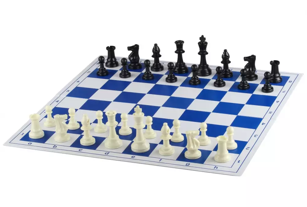 Tablero de ajedrez plegable de plástico n.o 6, blanco y azul