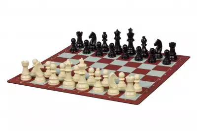Juego de ajedrez de viaje (figuras de plástico + tablero rodante + bolsa)