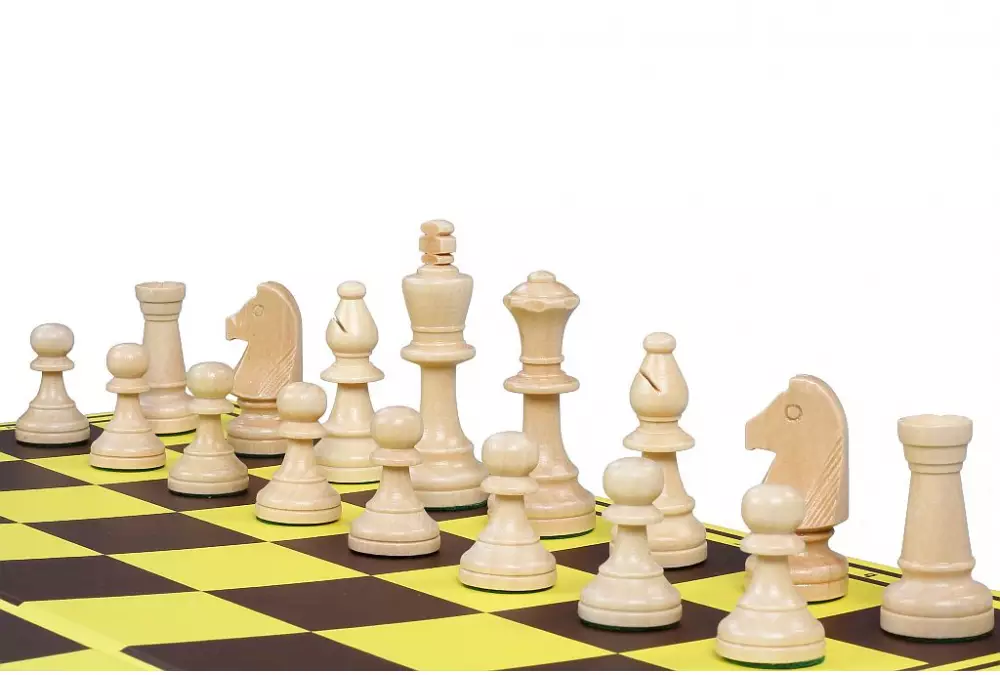 Juego de ajedrez de torneo profesional (figuras de madera de 90 mm + tablero de cartón de 55 mm + bolsa de algodón)