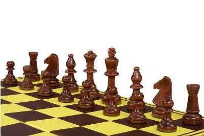 Juego de ajedrez de torneo profesional (figuras de madera de 90 mm + tablero de cartón de 55 mm + bolsa de algodón)